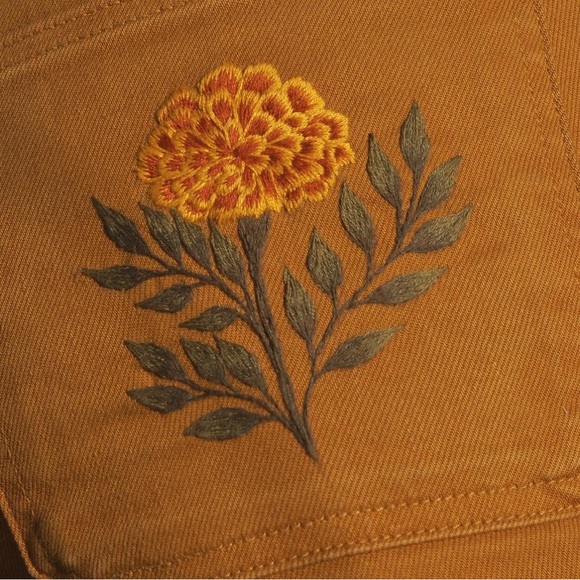 SOLD | Embroidered Everlane Slim Leg Crop | Size 00 | Brass/Mustard Brown - Picture 2 of 9